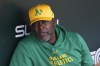 FILE- Athletics special assistant to the general manager Dave Stewart talks in the dugout prior to a spring training baseball game against the Chicago Cubs Thursday, March 14, 2024, in Mesa, Ariz. (AP Photo/Ross D. Franklin, File)