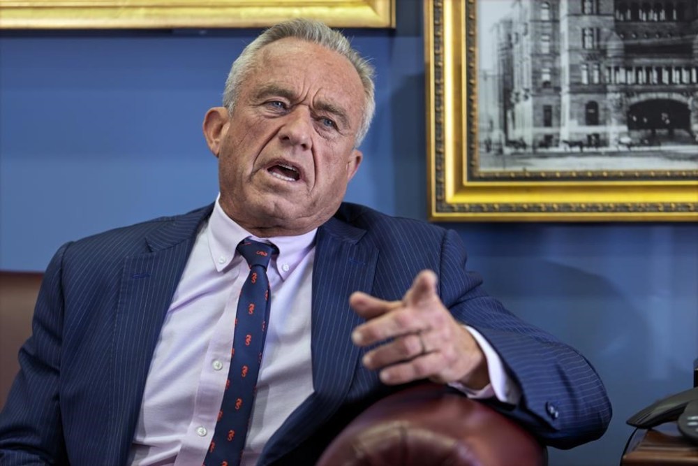 Robert F. Kennedy Jr., President-elect Donald Trump's nominee to be secretary of Health and Human Services, speaks during a meeting with Sen. John Cornyn, R-Texas, at the Capitol in Washington, Thursday, Jan. 9, 2025. (AP Photo/J. Scott Applewhite)