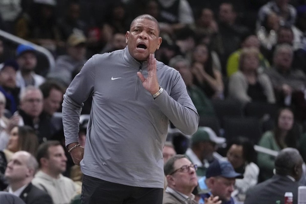 Milwaukee Bucks head coach Doc Rivers reacts during the first half of an NBA basketball game Thursday, Jan. 23, 2025, in Milwaukee. (AP Photo/Morry Gash)