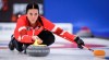 Team Canada skip Kerri Einarson delivers a stone at the Scotties Tournament of Hearts in Calgary, Friday, Feb. 23, 2024. Four-time Canadian champion Einarson is sticking with her current lineup for the upcoming Scotties Tournament of Hearts despite the reinstatement of lead Briane Harris. THE CANADIAN PRESS/Jeff McIntosh
