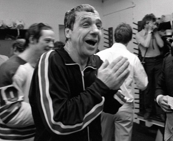Winnipeg Jets head coach Tom McVie celebrates winning the 1979 Avco Cup of the World Hockey Association. (Jon Thordarson / Winnipeg Tribune / Free Press files)