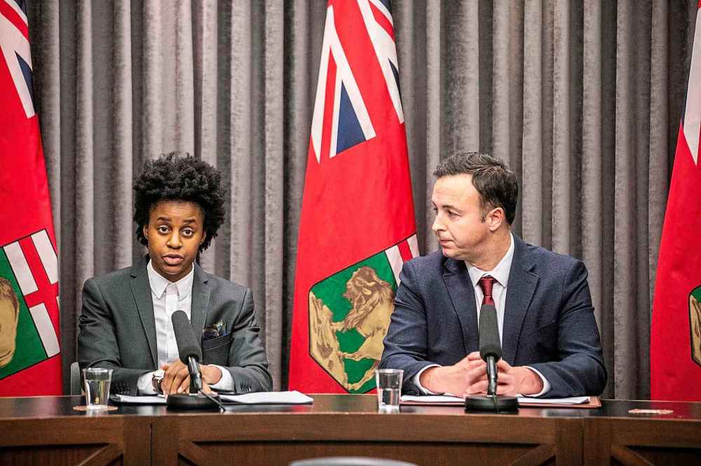 Prairie Mountain Health board member David Moriaux resigned after health minister Uzoma Asagwara (left) and finance minister Adrien Sala announced their provincial fiscal update last month. (Mikaela MacKenzie / Free Press files)