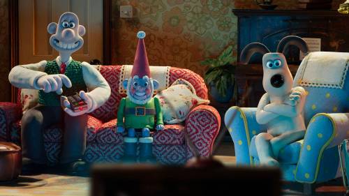 Wallace, left, voiced by Ben Whitehead, his new smart gnome, Norbot, voiced by Reece Shearsmith, and his dog, Gromit, in &ldquo;Wallace & Gromit: Vengeance Most Fowl.&rdquo; (Netflix / TNS)