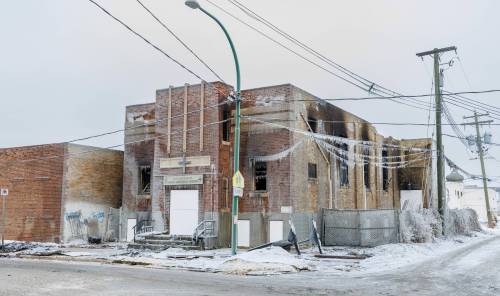 The remains of the Holy Ascension Greek Orthodox Church on Tuesday morning. (Mike Deal / Free Press)