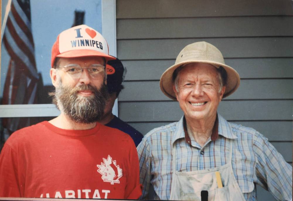 SUPPLIED
Hiebert poses for photo with Jimmy Carter at Habitat for Humanity build.