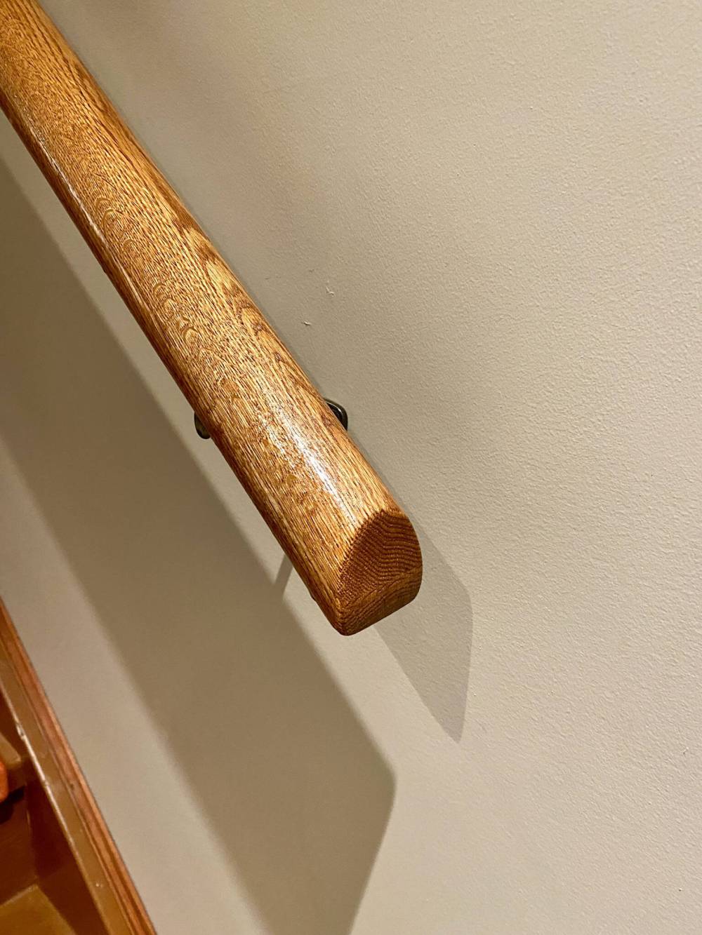 Marc LaBossiere / Free Press
The lower end of the handrail is mitred and sanded to be vertically plumb.