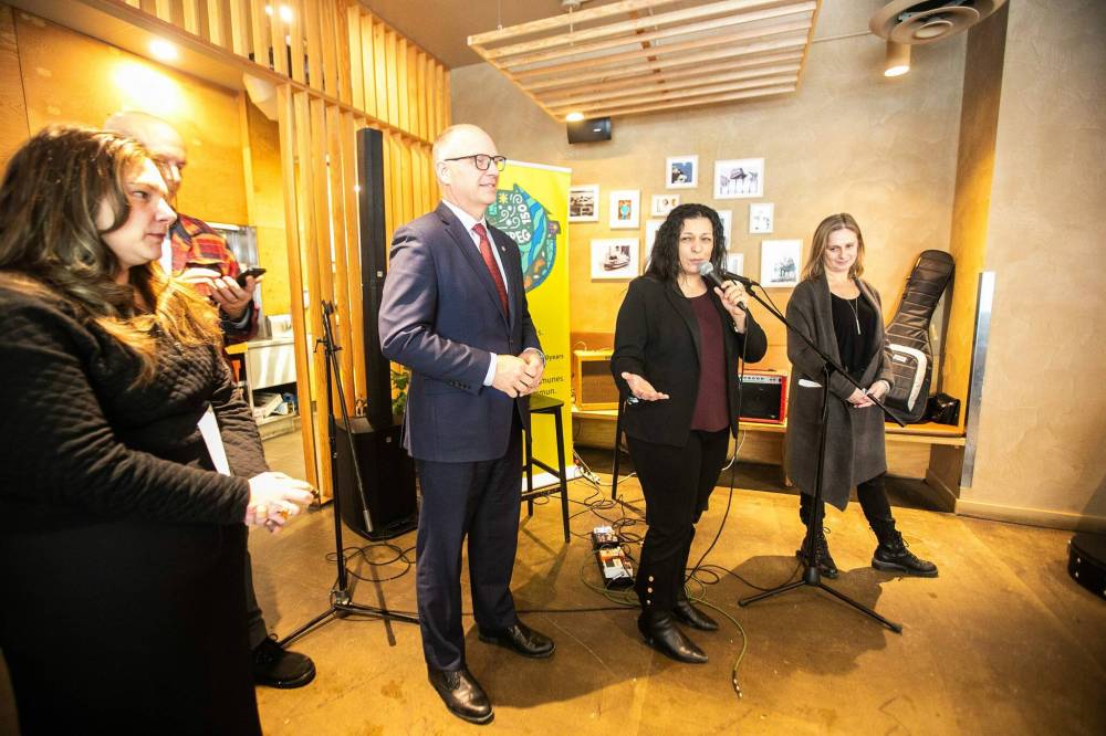 MIKAELA MACKENZIE / FREE PRESS
                                Minister of Sport, Culture and Heritage Nellie Kennedy speaks at the announcement for the album Her (204): Stories of One Great City Revisited, which will feature women and gender-diverse artists singing iconic songs from Winnipeg’s 150-year history.