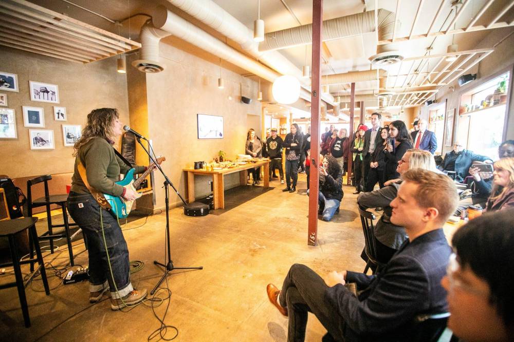 MIKAELA MACKENZIE / FREE PRESS
                                Andrina Turenne performs at an announcement Friday for the collaborative album Her (204): Stories of One Great City Revisited.