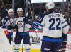 David Zalubowski / The Associated Press
                                Winnipeg Jets’ Morgan Barron is congratulated after scoring in the second period.