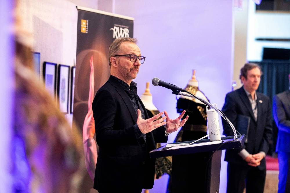 The Royal Winnipeg Ballet’s new artistic director, Christopher Stowell, speaks at the Centennial Concert Hall on Friday. (Mikaela MacKenzie / Free Press)