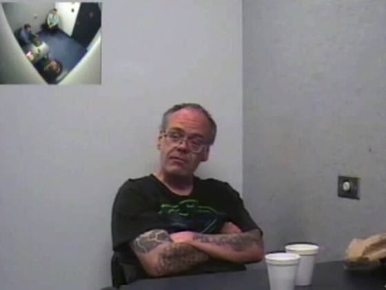 A police video screen capture shows Mark Grant being interviewed in the 1984 killing of Candace Derksen. (Supplied)