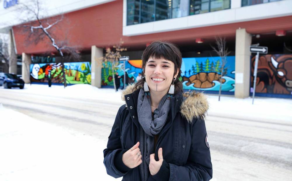 RUTH BONNEVILLE / FREE PRESS
Métis artist Justine Proulx was selected to create a massive new mural spanning the northern exterior wall of the RBC Convention Centre.