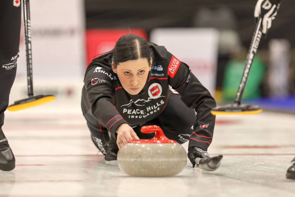 Skip Kate Cameron out of the Heather rink beat Team Peterson in the 10th end on Sunday. (Connie Laliberte photo)