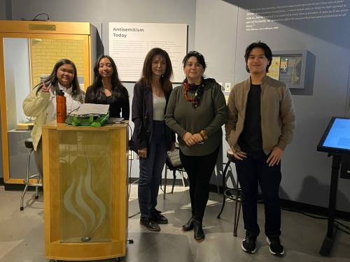 Supplied
                                Sisler students Arin Carlos (from left) and Elisha Bautista alongside Belle Jarniewski, executive director of the Jewish Heritage Centre of Western Canada, Sisler teacher Orysya Petryshyn and student Miguel De Vera.