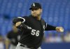 FILE - Chicago White Sox starting pitcher Mark Buehrle works against Toronto Blue Jays during the first inning of MLB baseball game action in Toronto on Friday, May 27, 2011. (AP Photo/The Canadian Press, Chris Young, File)