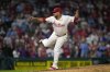 FILE - Philadelphia Phillies' Carlos Estévez stands during a baseball game, Sept. 25, 2024, in Philadelphia. (AP Photo/Matt Slocum, File)