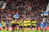 Columbus Crew midfielder Sean Zawadzki (front right) and Toronto FC defender Raoul Petretta (front left) compete for a header off of a corner kick during second half MLS soccer action against, in Toronto on Wednesday, September 18, 2024. THE CANADIAN PRESS/Chris Katsarov