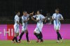 Argentina's Santiago Hidalgo, second left, celebrates with teammates after scoring his side's sixth goal against Brazil during a South American U-20 Championship soccer match in Valencia, Venezuela, Friday, Jan. 24, 2025. (AP Photo/Ariana Cubillos)