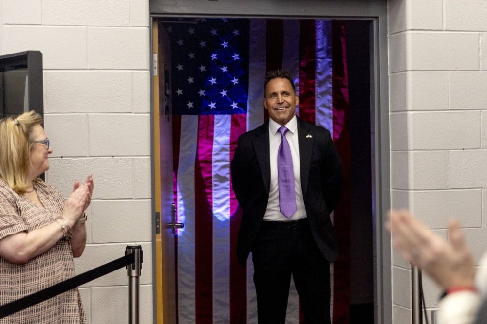 Genesee County Sheriff Chris Swanson arrives to announce his campaign to run for governor of Michigan in the 2026 election Thursday, Feb. 6, 2025, at Mott Community College in Flint, Mich. (Jake May/The Flint Journal via AP)