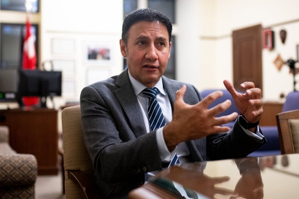 Minister of Justice Attorney General of Canada Arif Virani speaks to a reporter from The Canadian Press at his office in Ottawa on Wednesday, Dec. 11, 2024. THE CANADIAN PRESS/Spencer Colby