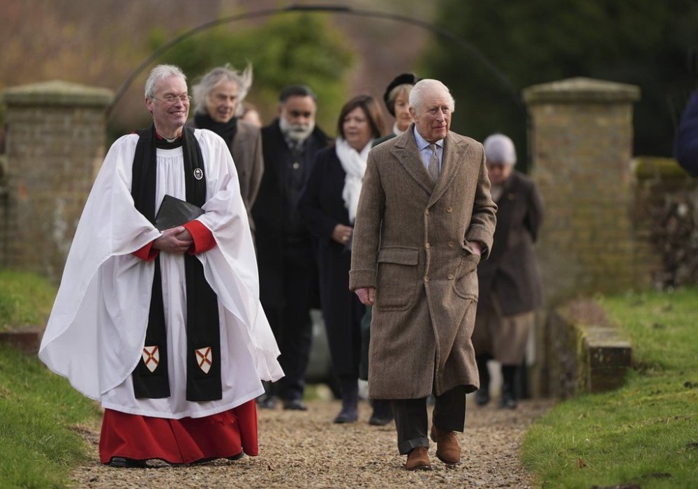 Britain's King Charles III arrives for a Sunday church service at St Mary the Virgin in Flitcham, England, Sunday Jan. 26, 2025. THE CANADIAN PRESS/PA via AP-Joe Giddens