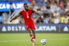 Canada midfielder Ismaël Koné shoots in a penalty shootout the Copa America third place soccer match against Uruguay in Charlotte, N.C., Saturday, July 13, 2024. THE CANADIAN PRESS/AP-Nell Redmond