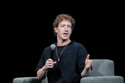 Mark Zuckerberg, chief executive officer of Meta, makes a point during an appearance at SIGGRAPH 2024, the premier conference on computer graphics and interactive techniques, Monday, July 29, 2024, in the Colorado Convention Center in downtown Denver. (AP Photo/David Zalubowski)