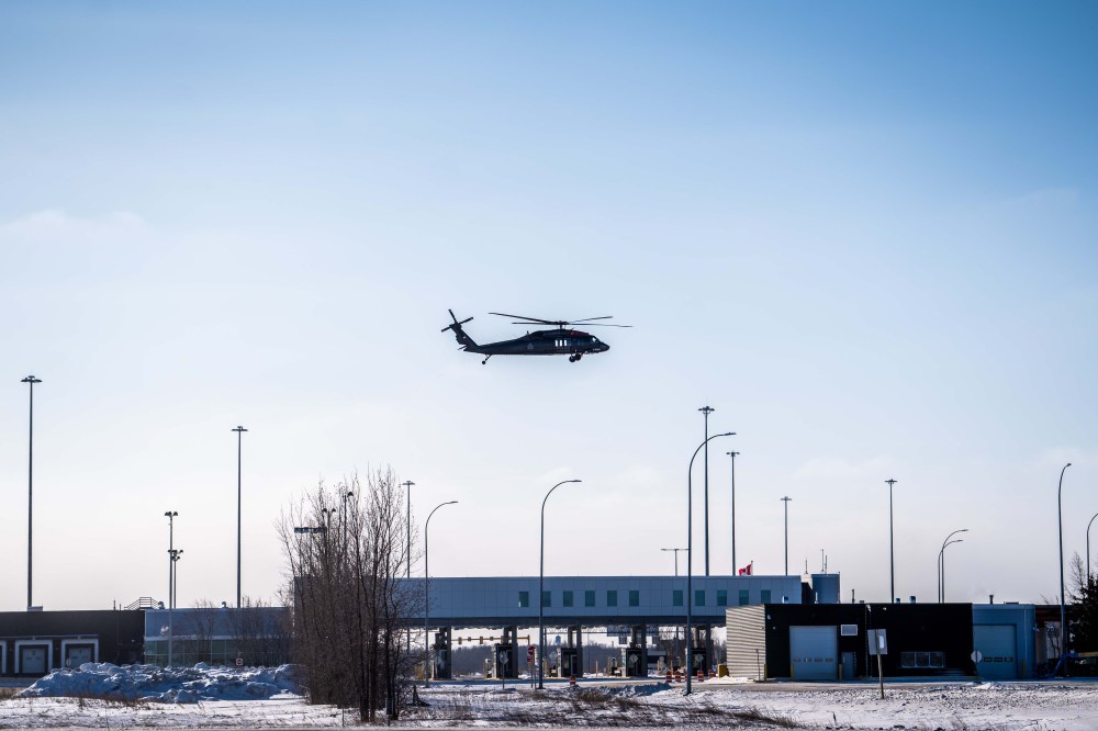 SUPPLIED
A Black Hawk helicopter above Emerson on Monday.