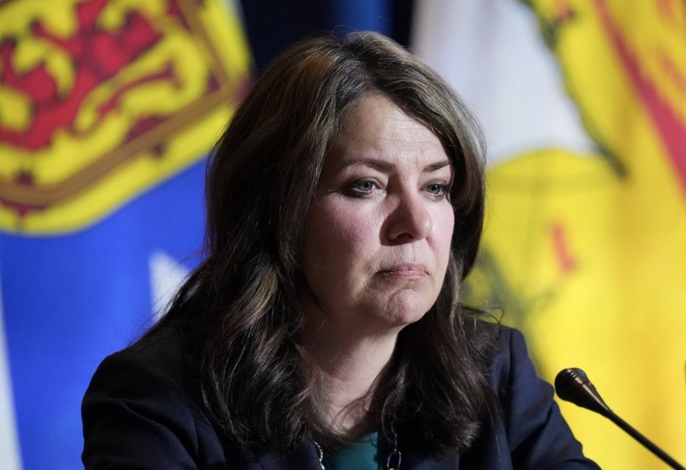 Alberta Premier Danielle Smith speaks to the media during the fall meetings of Canada's premiers hosted by Ontario in Toronto, Monday, Dec. 16, 2024. THE CANADIAN PRESS/Nathan Denette