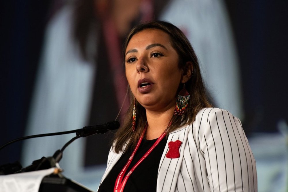 Kyra Wilson, then-Chief of Long Plain First Nation, speaks during the Assembly of First Nations Special Chiefs Assembly in Ottawa, Wednesday, Dec. 7, 2022. THE CANADIAN PRESS/Spencer Colby