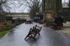 Wooden park benches blown over by the winds from Storm Eowyn are seen in Princes Street Gardens, Edinburgh, Friday Jan. 24, 2025, as Storm Eowyn hits the country. (Jane Barlow/PA via AP)