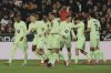 Barcelona's Ferran Torres celebrates with team mates the opening goal during a Spanish Copa del Rey, or King's Cup, quarter-final soccer match between Valencia and Barcelona at the Mestalla Stadium in Valencia, Spain, Thursday Feb. 6, 2025. (AP Photo/Alberto Saiz)