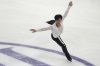 Adam Siao Him Fa of France performs during the men's short program at the ISU European Figure Skating Championships in Tallinn, Estonia, Thursday, Jan. 30, 2025. (AP Photo/Sergei Grits)