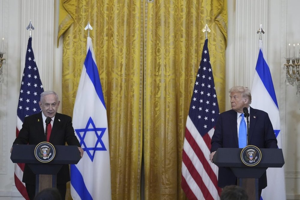 Israeli Prime Minister Benjamin Netanyahu speaks during a news conference with President Donald Trump in the East Room of the White House, Tuesday, Feb. 4, 2025, in Washington. (AP Photo/Alex Brandon)