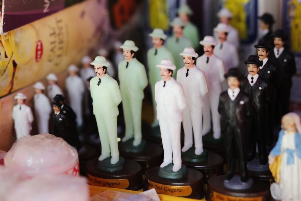 Figurines depicting physician Jose Gregorio Hernandez are displayed for sale at a church in Caracas, Venezuela, Tuesday, Feb. 25, 2025, after Pope Francis approved the canonization of the physician known as the