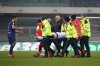 Fiorentina's Moise Kean is stretchered from the pitch during the Serie A soccer match between Hellas Verona and Fiorentina at the Marcantonio Bentegodi Stadium, Italy, Sunday Feb. 23, 2025. (Paola Garbuio/LaPresse via AP)