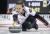 Team Homan skip Rachel Homan delivers a stone against Team Skrlik during the women's curling final at the PointsBet Invitational in Calgary, Alta., Sunday, Sept. 29, 2024. THE CANADIAN PRESS/Jeff McIntosh