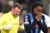 Atalanta's Ademola Lookman reacts after he failed to score a penalty goal during a Champions League, playoff second leg, soccer match between Atalanta and Club Brugge in Bergamo, Italy, Tuesday, Feb.18, 2025. (Spada/LaPresse via AP)