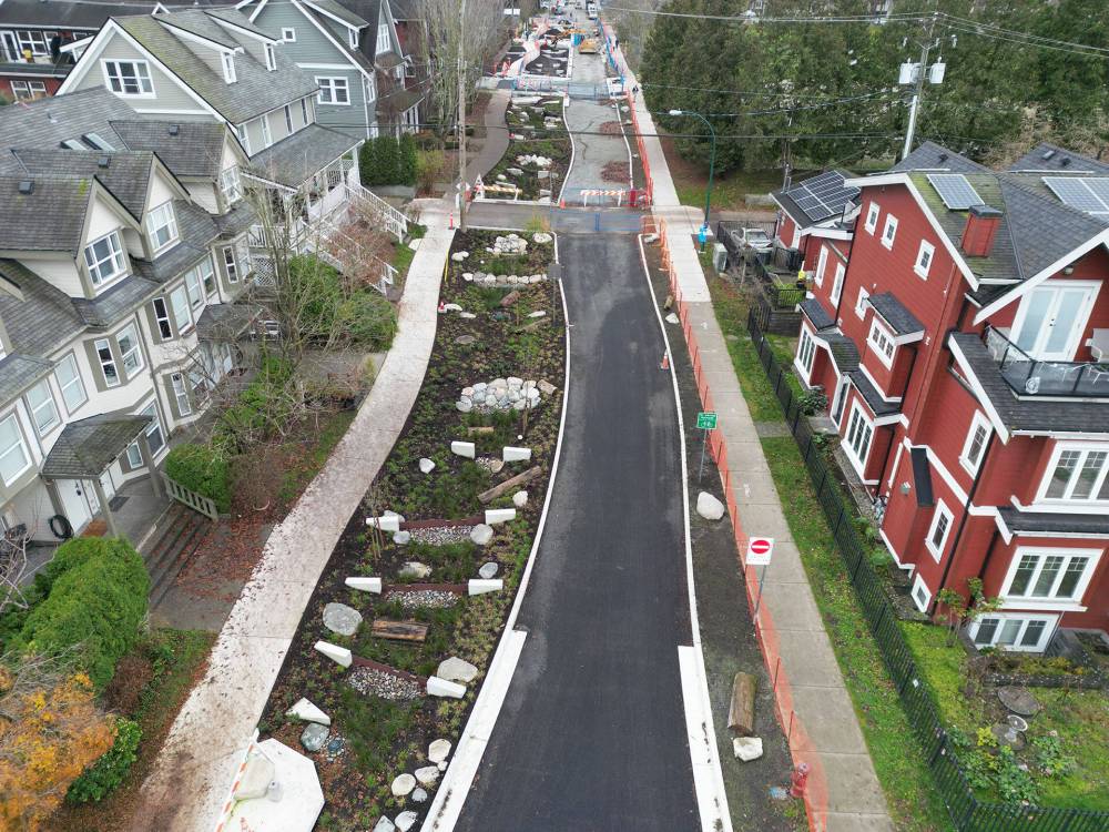 PHOTOS BY City of Vancouver
                                An aerial view of Vancouver’s St. George Rainway, which will run for nine city blocks once all three phases of the project are completed.