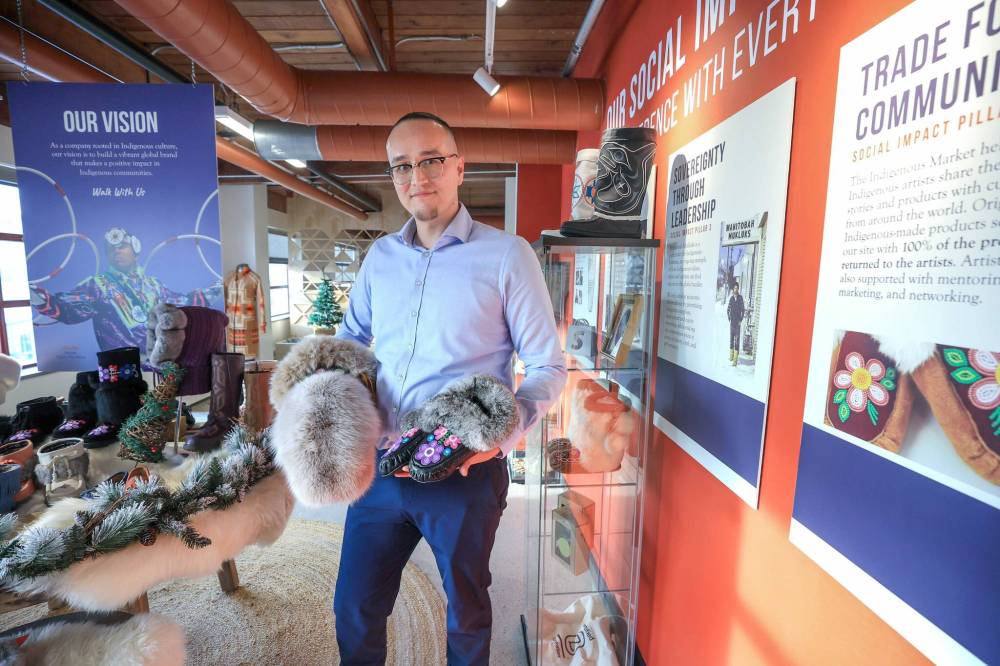 RUTH BONNEVILLE / FREE PRESS
‘One thing we’re seeing is that as the company grows, so does the impact,’ says Daman Morissette, vice-president, social impact, at Manitobah business headquarters at The Forks.