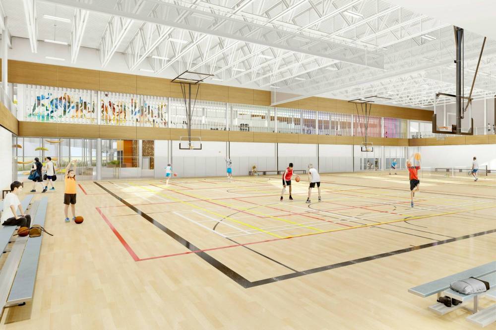 SUPPLIED / CITY OF WINNIPEG
The East of the Red RecPlex would feature a lap pool, leisure pool, lazy river, water slides, gymnasiums, fitness space, walking/running track, café, community kitchen and gathering spaces at a site next to the Transcona Library, if approved.