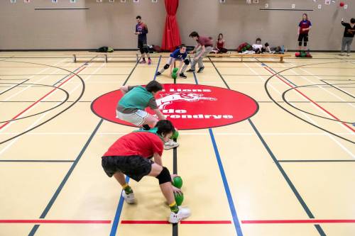 BROOK JONES/FREE PRESS
                                Minor dodgeball players runs towards the foam dodgeballs during an opening rush as they play a scrimmage game at Laverendrye School in Winnipeg, Man., Wednesday, Feb. 12, 2024. The minor dodgeball plaeyrs were praticing before they compete at the 2025 World Dodgeball Federation Youth Open in Calgary, Alta., from Feb. 18 to 22.