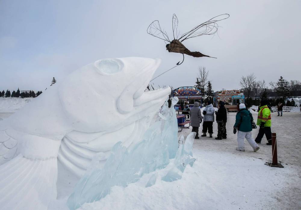 The Libellule S‘envole snow sculpture is one of several snow sculptures on display during the festival. (John Woods / Free Press)