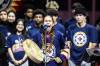MIKAELA MACKENZIE / FREE PRESS
                                Nathaniel Sinclair, from Pukatawagan, sings and drums at a media preview of the Winnipeg Jets seventh-annual WASAC Night at Canada Life Centre in January.