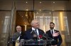 Ontario Premier Doug Ford, centre, Ontario Economic Development, Job Creation and Trade Minister Vic Fedeli and Ontario Energy Minister Stephen Lecce, right, arrive to speak with reporters after an event with the U.S. Chamber of Commerce, in Washington, Tuesday, Feb. 11, 2025. THE CANADIAN PRESS/AP-Mark Schiefelbein