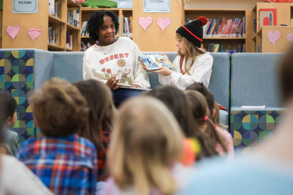 RUTH BONNEVILLE / FREE PRESS
Sofia and Vienna‘s roster of books includes Sulwe by Lupita Nyong’o, I Am Enough by Grace Byers and three titles belonging to the Little People, Big Dreams series — on civil rights activist Rosa Parks, jazz singer Ella Fitzgerald and author Maya Angelou, respectively.