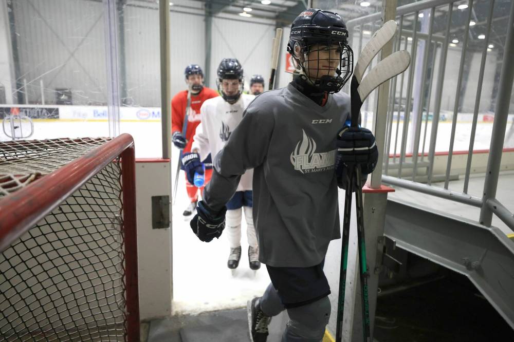 Ruth Bonneville / Free Press
The St. Mary’s Academy U18 prep hockey team is playing for each other as the school has decided to discontinue the program after this season.