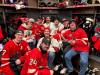 SUPPLIED
                                Team Canada’s Seth Jarvis (with a backwards ball cap and white shirt) celebrates with friends Lucas Fry (back row, left to right), Isaiah Wagner, Sloan Tremblay, Matt McLeod and Noah Wagner, Bryan Hanna (backwards black hat), Lucas Humble (backwards red hat) and Jarvis’s brother Kayden (front).