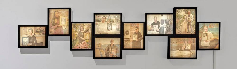 Supplied
Holding Ancestry (above) features porcelain-mounted portraits of contemporary Indo-Caribbean women holding a photo of their chosen matrilineal ancestor. The Coolie Belles were indentured women featured on postcards (left) traded by wealthy Western tourists.