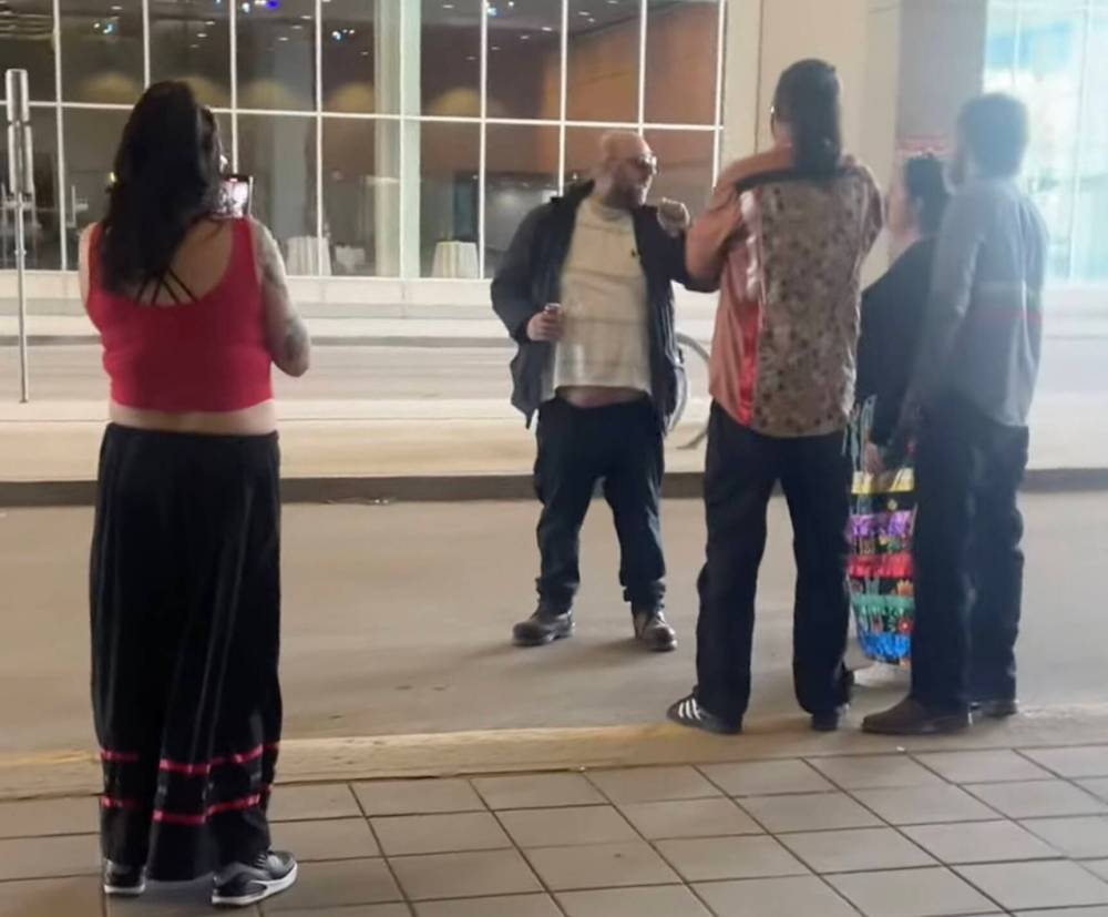 FACEBOOK
                                Delaney confronted an Indigenous elder and several other people, including family members of Morgan Harris, one of four women slain by Jeremy Skibicki, outside the convention centre, May 8, 2024.